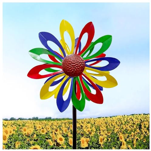 Windrad Doppelwindrad mit gegenläufigen Rotoren,174CM, Windrad Für Draußen Metall Familie, Freunde Und Bekannte,Colorful