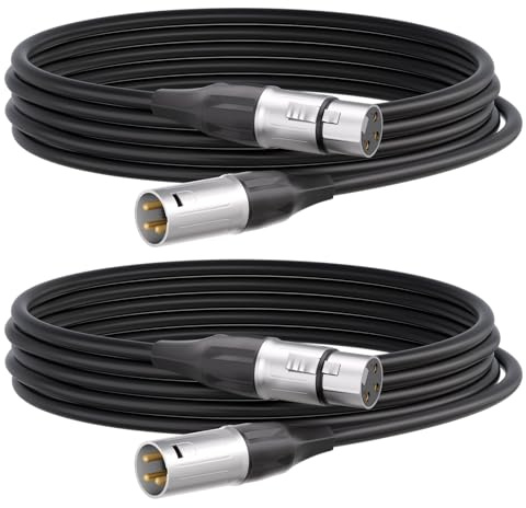 Tisino 15FT XLR Microphone Cable, XLR Male to Female Balanced Mic Cord, 2 Pack