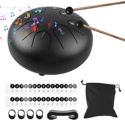 Steel Tongue Drum, 6 Zoll 8 Töne Zungentrommel Schlagzeug Anfänger, Tragbare Mini Trommel Handpan, Steel Pan Töne Schlaginstrument für Meditation Yoga Klangheilung