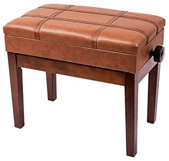 KOIAMVZW Klavierhocker aus Kunstleder, gepolsterter Klavierbankhocker, Keyboardhocker, 10 cm höhenverstellbar, 55 x 34 x 47–57 cm, perfekt für Klavierübungen, Teakholz