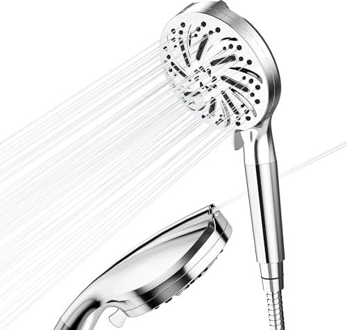 Duschkopf mit Schlauch - Groß Duschkopf Wassersparend mit 10 Strahlarten, Anti Kalk Duschkopf, Hochdruck Handbrause mit Filter für Hartes Wasser