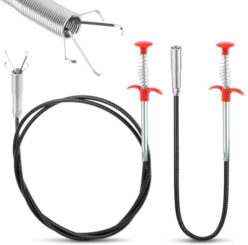 2 Piezas Desatascador Tuberias Profesional, 90 cm/200 cm Desatascador de Desagües, Alambre Desatascador Tuberias, Pinza Telescópica Flexible, Garra Flexible para baño de Cocina