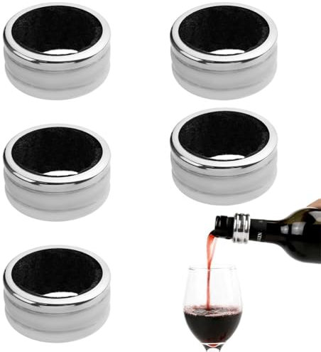 Fc'Noqgn 5 Piece Stainless Steel Drip Ring Dripper, Reusable Wine Bottle Ring, Leak Proof Verser Accessory, Bar Restaurant Home