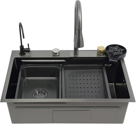 Lavabo da cucina, 1 vasca, montaggio a incasso, in acciaio inox, 68 x 45 cm, binario scorrevole a doppio strato, adatto per cucina, bar, ristorante, negozio di dessert