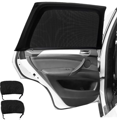 Auto Sonnenschutz Netz, Hillylolly Sonnenschutz Auto mit UV Schutz, Seitenscheibe Vorne, für Autoscheiben, für SUV/Kombi/Kleinwagen etc (Schwarz, Rückseite 2)