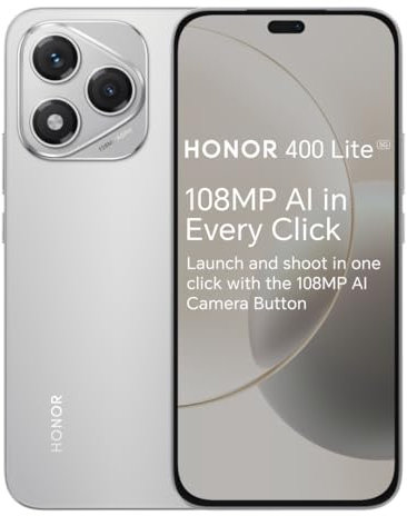 HONOR 400 Lite Unlocked 5G Android AI Smartphone, AI Camera Button,108MP Camera,8GB+256GB Storage,Water Resistance,Velvet Gray, 6 Months Extended Warranty (UK Version)