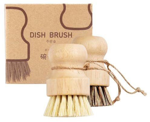 Rockreyoa Spazzola per funghi, rotonda, in legno, per champignon, per lavare le patate, in legno, per la frutta, per la pulizia, per i funghi, colore misto (corda di canapa + scatola colore), 2 pezzi