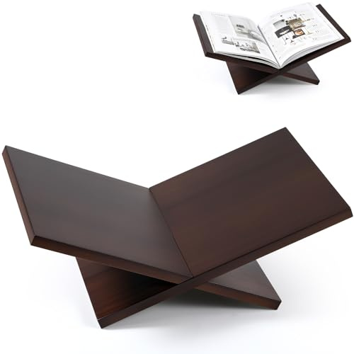 Honoson Open Display Book Stand 16 x 9 x 6 Inches Wooden Large Book Holder for Reading Open Bookstand X-Shaped Cookbook Stand for Bible Magazines Art Textbooks Recipe Coffee Table Decor(Dark Walnut)