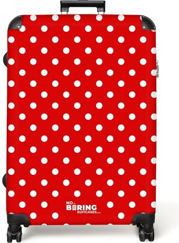 NoBoringSuitcases© Koffer Groß Reisekoffer 4 Rollen Leicht Kindertrolley | 77x51.5x28 cm - XXL Reise Hartschalenkoffer Suitcase Large Muster - Punkte - Rot
