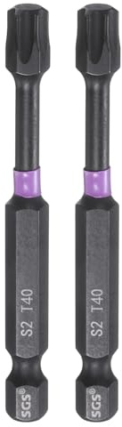 sourcing map 2pcs T40 Torx Testa Cacciavite Impact Bit 1/4 Hex Shank 2.8 (70mm) Lungo Magnetico Senza Foro A Prova di Manomissione 6 Point Star Screw Driver Punte da Trapano Fosfato S2 Acciaio