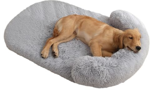 Panier Chien Grande Taille, Orthopedique Canapé pour Chat, Coussin Chiens Dehoussable et Lavable, Anti-dérapant, lit Apaisant Comfy pour Chien de Grande Taille (Gris, XL:120 * 75cm)