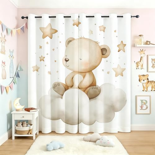 Generico Tende per Interni Orso Cartone Animato, L 75 x A 166 cm 2 Pezzi - Tende Oscuranti Asilo Nido per Bambini, Finestre Camera da Letto Soggiorno, Arredamento Casa, con Occhielli RY&128