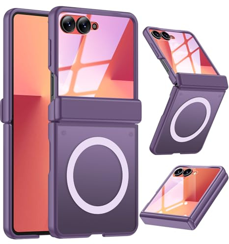 LEIAU for Samsung Z Flip 7 Case: Slim Frosted Transparent Phone case [Compatible with MagSafe][Hinge Protection][Screen protecter] Shockproof TPU+PC Cover for Galaxy zflip 7 5G 2025 Purple