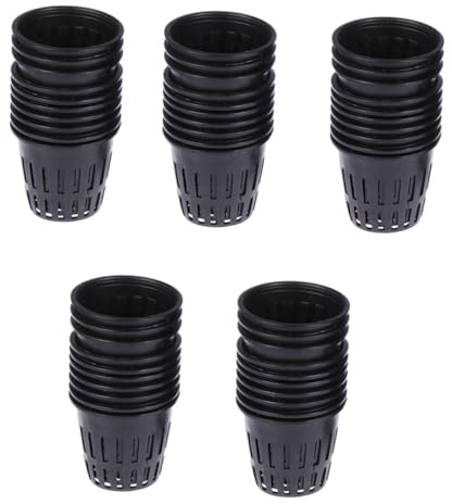 ibasenice 50Pcs Small Plastic Planting Buckets for Soilless Hydroponic Culture Breathable Net Cups for Seedlings and Garden Plants Black Mesh Pots for Vegetables and Flowers