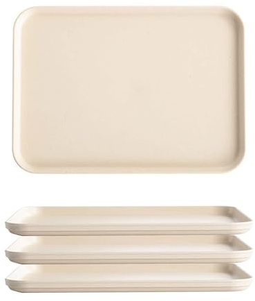 Modern Minimalist Serving Tray, 22.5×31cm Wheat Straw Serving Trays Set of 4, Wheat Straw + PP, Durable, Durable Stackable Tray for Coffee, Tea, Snacks, Breakfast, Hotel and Kitchen Use (Beige)