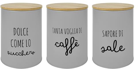 Contenitori Certificati Contatto Alimentare Contenitore Sale Zucchero Caffè Moderne Scritte Barattolo Con Coperchio Ermetico Legno Bambù Dispenser Organizzatori Alimenti Spezie -(Grigio Nuovo)