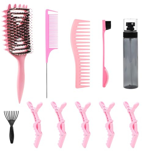 Molirex 11 Pcs Hair Brush Set - Detangling Brush, Wide Tooth Comb, Hair Spray Bottle, Crocodile Clips Hair, Double Sided Edge Brush, Tail Comb, Hairbrush Cleaner Tool for Women Men Salon Home