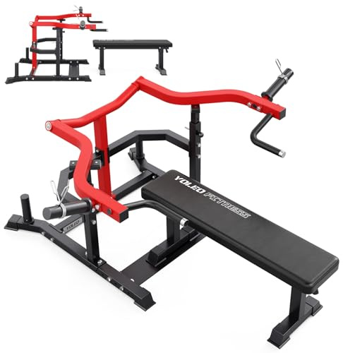 YOLEO 2-Piece Chest Press Machine & Flat Weight Bench, 1100LBS Home Gym Upper Body Machines with Independent Arms & Adjustable Flat Bench