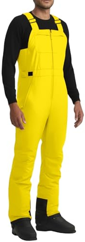 WAZHAKU Pantaloni da sci da uomo, impermeabili, caldi, da neve, in softshell, imbottiti, termici, per snowboard, con bretelle regolabili, antivento, per attività all'aria aperta, R Giallo, XXL