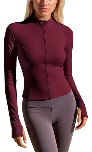 2026 Veste de yoga légère et extensible pour femme - Respirante - Pour entraînement - Course à pied - Coupe ajustée - Vêtement d'extérieur décontracté, Bordeaux, S