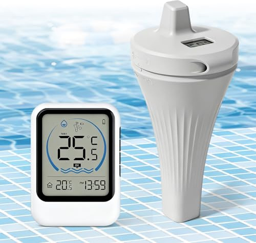 Poolthermometer Digital Funk, IP68 Wasserdichtes Schwimmendes Pool Thermometer mit LCD Display, Kabelloses Wasserthermometer für Pools, Aquarien, Teiche und Badewannen