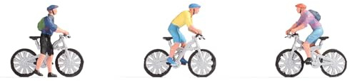 NOCH H0 Figuren-Set Mountainbike Modell handbemalt für Modellbahn, Eisenbahn H0 & Diorama – Miniatur Modellbau Figuren Zubehör 1:87 (15899)