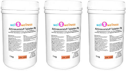 well2wellness Aktivsauerstoff-Tabletten 20g 3 x 1,0 kg | Aktiv Sauerstoff Tabletten | Chlorfreie Reinigung | Schnelle Wirkung | Klares und Sauberes Wasser | Poolpflege | Poolzubehör | Chlorfreie Reinigung, Schnelle Wirkung, Klares und Sauberes Wasser, Poolpflege