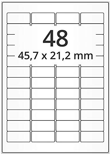 Laser-Etiketten auf A4 Bogen, weiß - 45,7 x 21,2 mm - 24.000 Papier Aufkleber auf 500 Blatt, selbstklebende Universal Klebeetiketten
