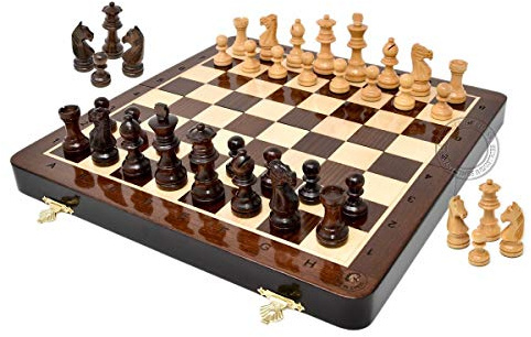 House of Chess - 12 Inches Wooden Magnetic Folding Travel Chess Set/Board - 2 Extra Knights, 2 Extra Pawns, 2 Extra Queens & Algebraic Notation - Handmade - Premium Quality