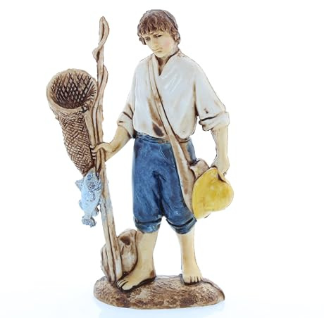 Moranduzzo Pescador para Belén de 10 Cm Escala 1:20 - Figuras de Belén Indestructibles - Estilo 700', Pintura Acabada a Mano, Producto Oficial, Escultor M. Landi