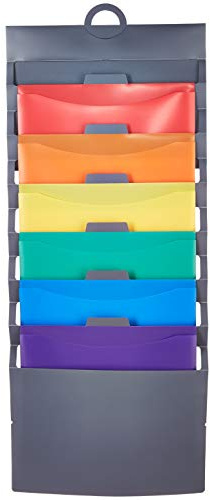 Amazon Basics 36-inch Hanging File Folders, Space Saving Multicolor Organization System with Pockets, Portable Letter Size Paper Storage for Home Office, School & Classroom