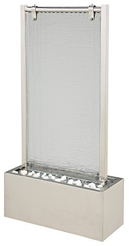 KÖHKO® Wasserwand ca. 93 cm aus Edelstahl mit Glas Wasserspiel mit LED-Beleuchtung für Wohnzimmer Terrasse