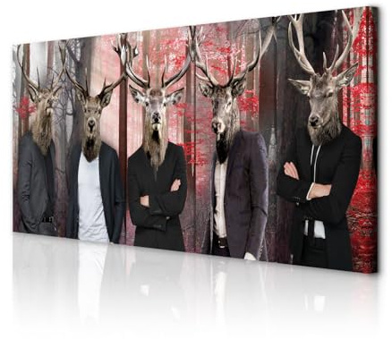 decomonkey Bilder Tiere 200x80 cm 5 Teilig Leinwandbilder Bild auf Leinwand Wandbild Kunstdruck Wanddeko Wand Wohnzimmer Wanddekoration Deko Hirsch Wald