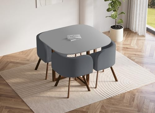 DecoInParis Ensemble Table + 4 chaises encastrables FLEN (Gris)