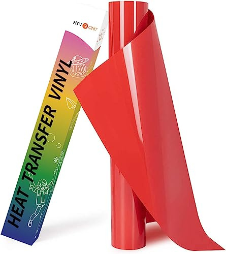 HTVRONT Plotterfolie Textil, Rot, 30,5cm x 244cm | PU Flexfolie, Zum Aufbügeln, Für T-Shirt & Stoffe, Einfach zu entgittern & zu bügeln, Für alle Plotter