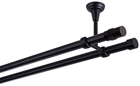 Bastone per tende nero, 240 cm, 2 binari, 19 mm, in metallo, fissaggio a soffitto, cilindro
