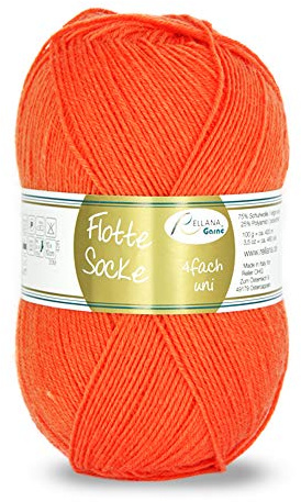 Rellana Flotte Socke uni,100 Gr. 4-fädige Sockenwolle, 75% Schurwolle(Superwash)/25% Polyamid, (924 orange)