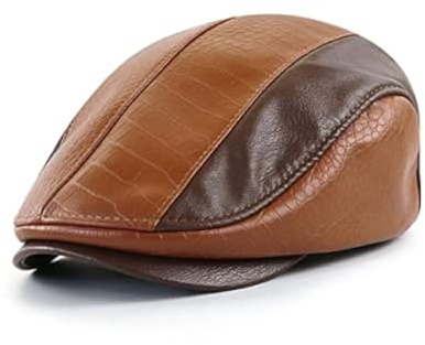 Mens Ivy Cap PU Leather Newsboy Hat Adjustable Beret Caps Classic Golf Flat Cap Gatsby Driving Fishing Hat