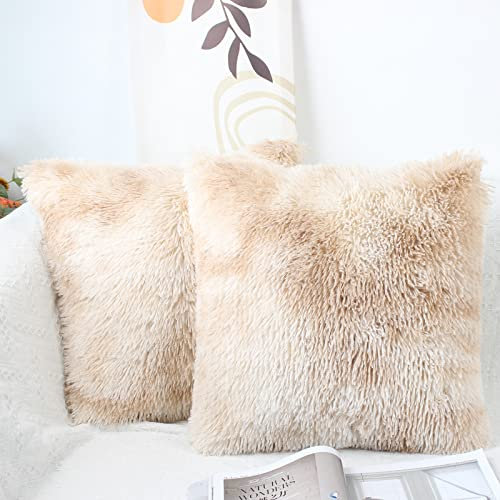 OYIMUA 2er Set Kissenbezüge 40x40 Beige Flauschige Deko Kissenhülle Kunstpelz Kuschelkissenbezug Dekorative Kuschelig Kissen Plüsch Zierkissen Kissenbezug Plüschkissen Couchkissen Sofakissen