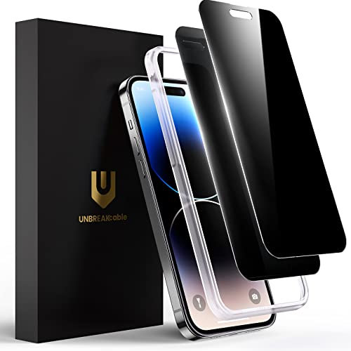 UNBREAKcable Pellicola Protettiva Privacy per iPhone 14 Pro 6,1 Pollici, Anti-Spy Vetro Temperato Film, Vero Anti Spia a 28°, Durezza 9H, Cornice di Installazione Facile - Pacco da 2