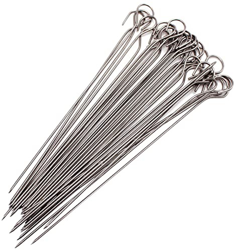 LKXHarleya 50pcs Stainless Steel Barbecue Skewers Roast Goose Needles Poultry Lacers BBQ Skewers for Grilling Trussing Turkey Kabob, 1.8mmx17cm