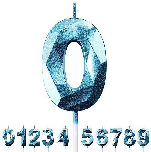 Candele Compleanno 0-9 Candela Numero 0 Decorazioni Torta Compleanno Candeline Compleanno Blu Candele per Feste Candelina Bambini