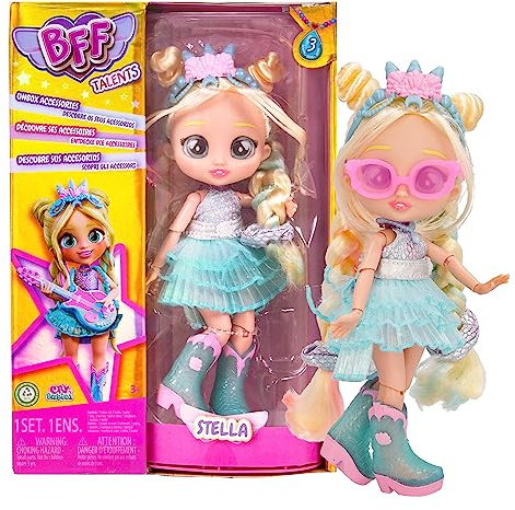 BFF BY CRY BABIES S3 Stella - Collezionabile Bambola Fashion con lunghi Capelli, vestiti in tessuto e 9 accessori-Giocattolo Ottimo per Bambine e Bambini +3 Anni