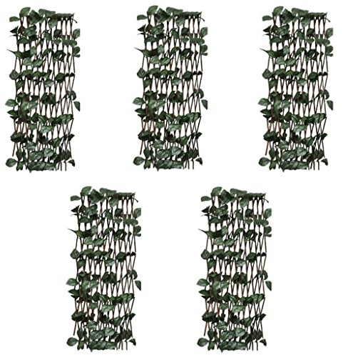 VACARX Rankgitter aus Weide, 5 Stück, mit künstlichen Blättern, 180 x 60 cm, Artikelfarbe: Braun und Grün