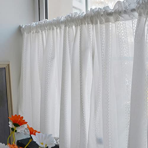 Petit rideau court brise bise , rideaux de bistrot décorés translucide, rideaux de cantonnière de cuisine à pampille en coton, Le tissage ajouré rideaux courts de style français moderne ( Size : W110x