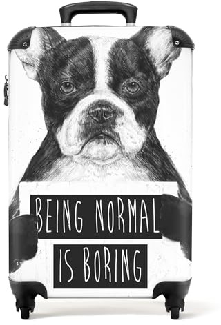 NoBoringSuitcases.com® Koffer Handgepäck Trolley Rollkoffer Kleine Reisekoffer mit 4 Rollen - Hund - Zeichen - Text - Tiere - 55x35x20cm - Fotokoffer - Kabinenkoffer - Boardgepäck