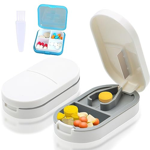 Scettar Taglia Pillole,Tagliapillole con Portapillole e Spazzola per la Pulizia (Bianco)