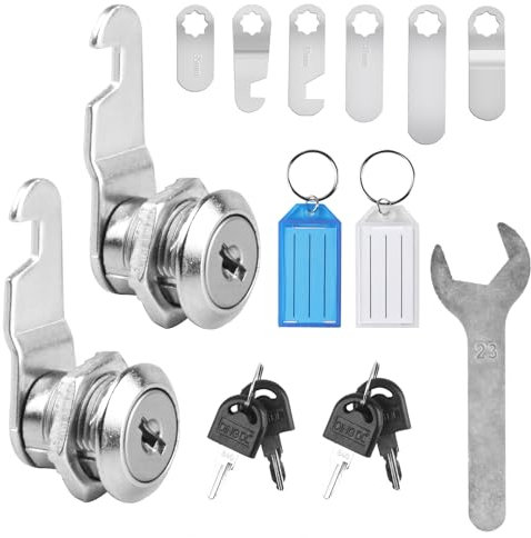 2pcs Cabinet Locks, 16mm Letterbox Locks, Security Letter Post Box Mailbox Cam Locks with Keys & 6 Different Lock Plates (Non Universal Key)
