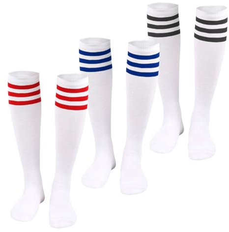 EUPSIIU 3 paia di calzini alti al ginocchio in cotone a righe, da donna, colore bianco, calze lunghe a tubo opache, per donne e ragazze, da indossare tutti i giorni