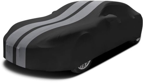 Asasytal Funda Coche Elástica Interior, Transpirable Antipolvo Tela de Terciopelo Ajuste Universal Fit Saloon/Sedan L4.9~5.25m para Exhibición de Garaje/Coche, Gris Rayas+Negro